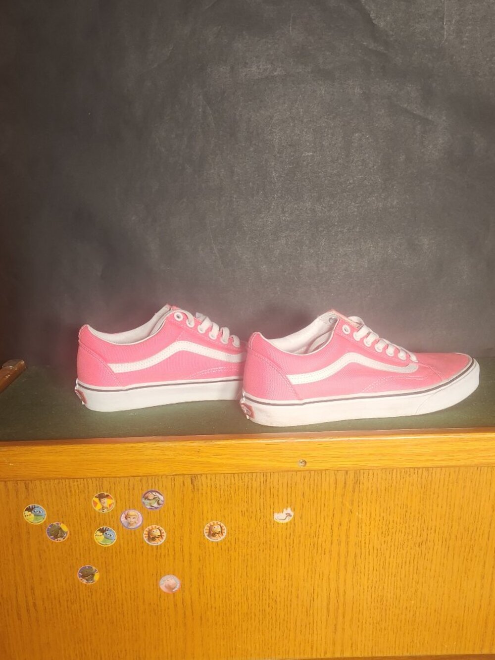 Vans Old Skool Neon Pink White Low Top Skate Shoes Sneakers Size US 8.5